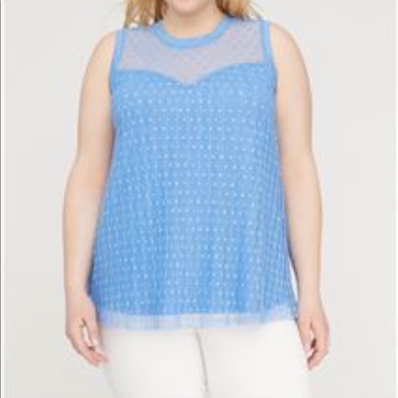 NWT Lane Bryant Illusion Dot Mesh Tank Blue 14/16 - Picture 2 of 5